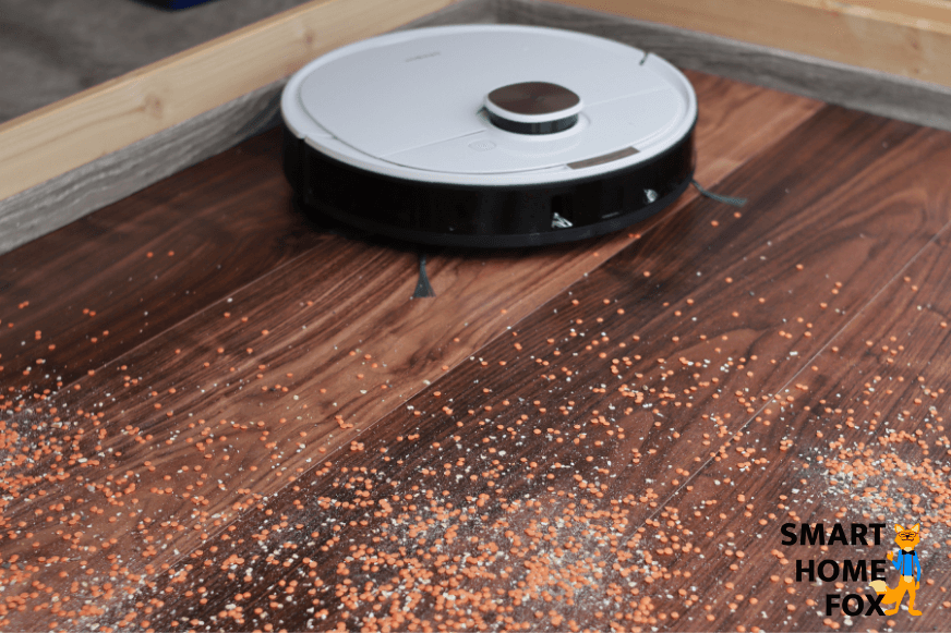 The Ecovacs Deebot OZMO T8 during the lentils suction test on hard floor